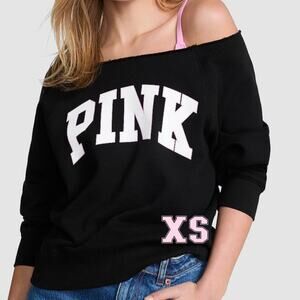 VS PINK Ivy Fleece Off-The-Shoulder Limited Edition Pure Black Night Sparkle- XS